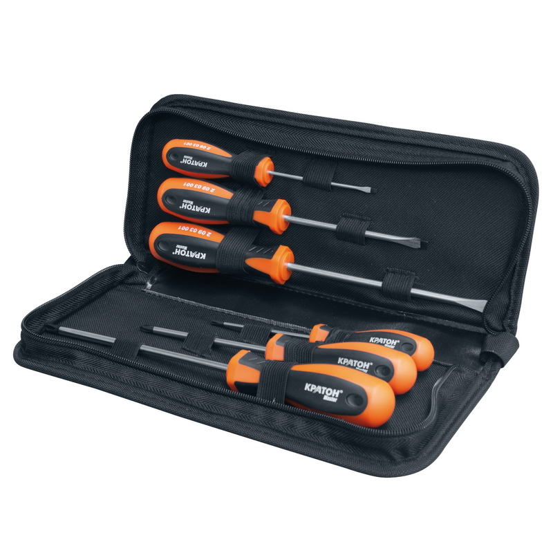Набор отверток с двухкомпонентными рукоятками Кратон Master SSS-01, в мягком чехле на молнии 6 пр.