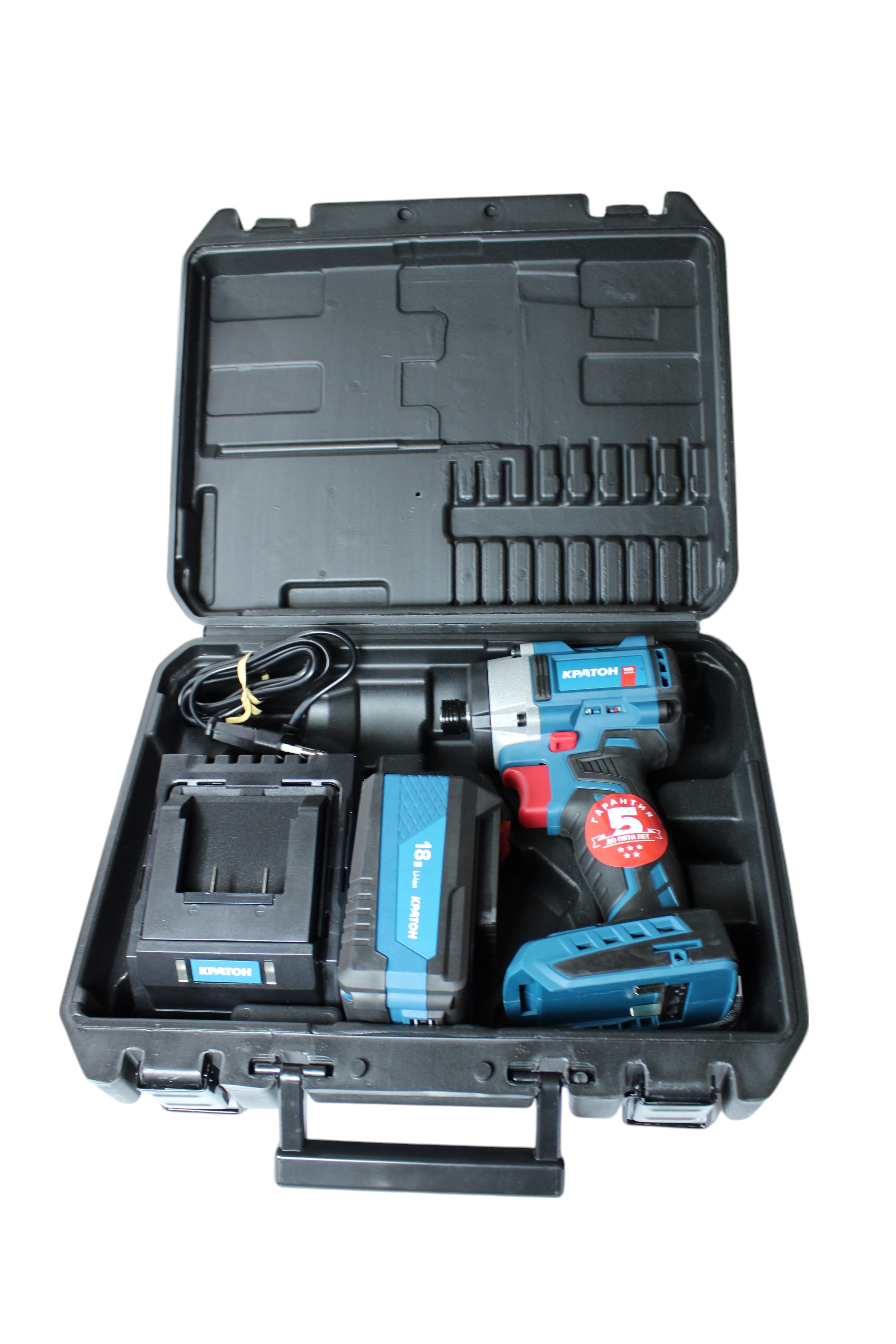 Винтоверт аккумуляторный ударный бесщеточный КРАТОН BID18CD-250N-OFA SET (АКБ 4,0А·ч; ЗУ + кейс)