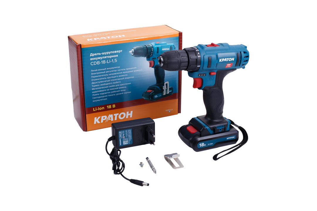 Дрель-шуруповерт аккумуляторная Кратон CDB-18-Li-1,5
