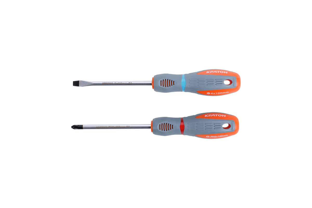 Набор отверток с двухкомпонентными рукоятками Кратон  Premium SSP-05, 2 пр., блистер, шт