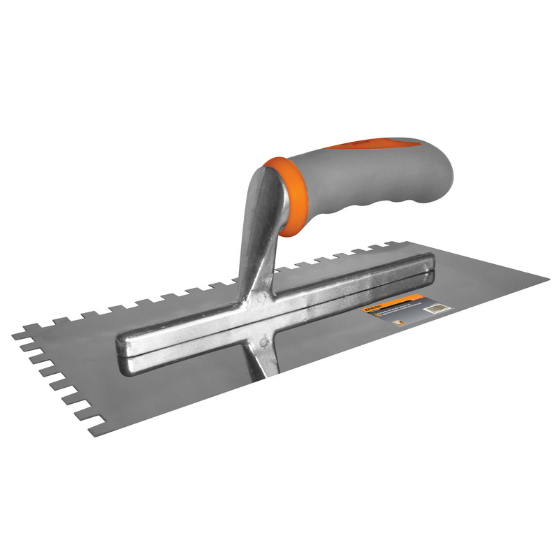 Кельма Кратон прямая зубчатая нержавеющая с двукомпонентной рукояткой 280 х 130 мм