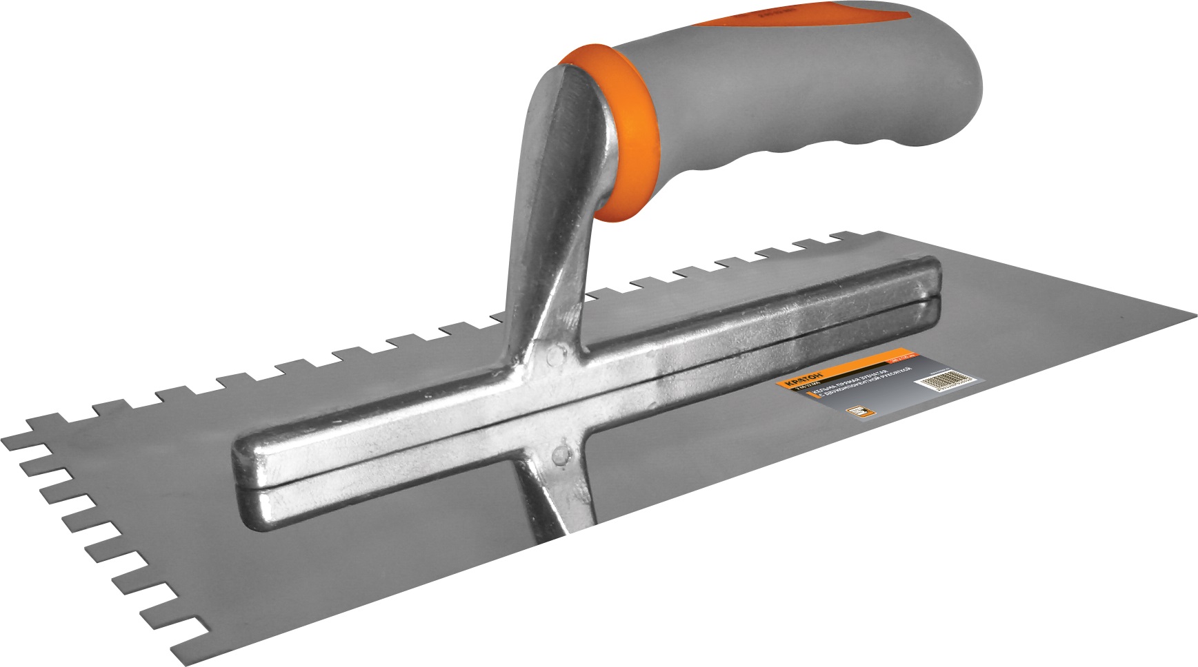 Кельма Кратон прямая зубчатая нержавеющая с двукомпонентной рукояткой 280 х 130 мм
