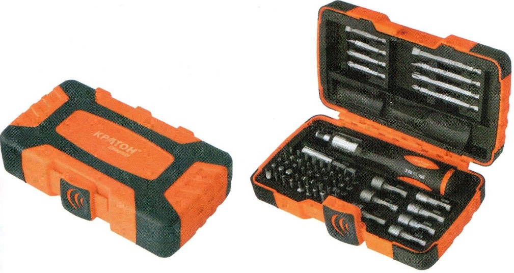 Отвертка-держатель реверсивная с битами и торцевыми головками Кратон Complect SSK-05, 62 пр. в кейсе
