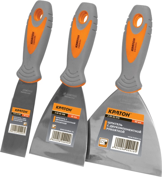Шпатель Кратон нержавеющий с двукомпонентной рукояткой 40 мм
